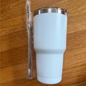 Large Matte White Insulated Travel Tumbler with Straw